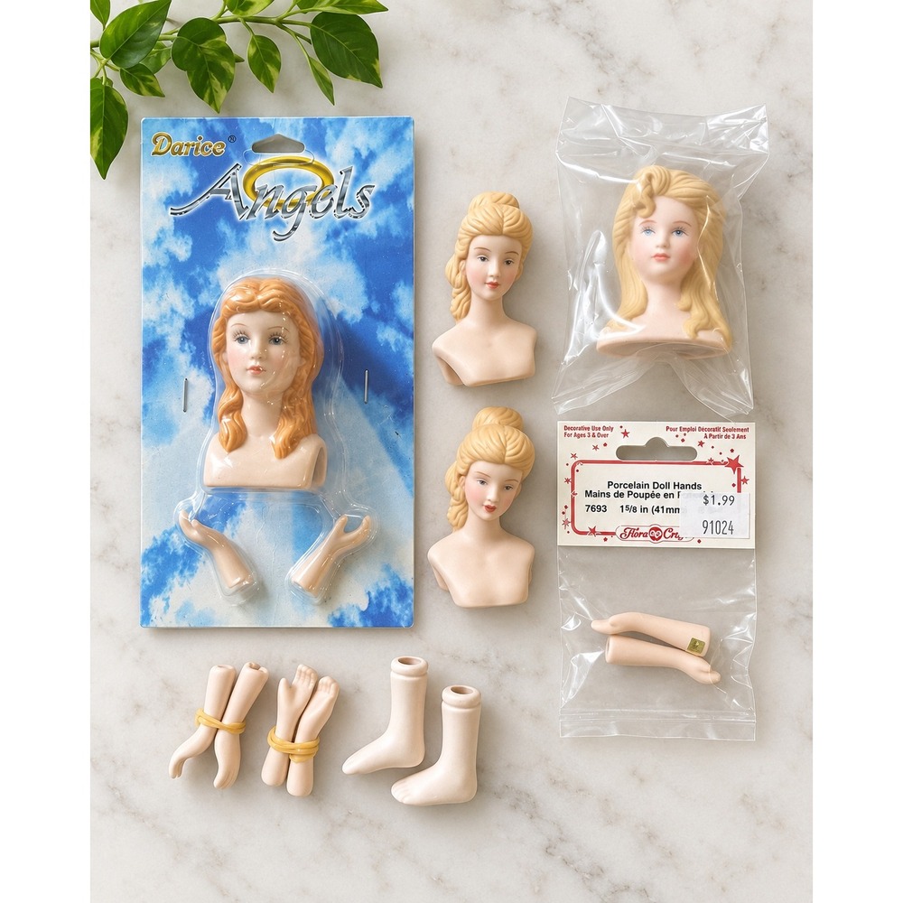 Vintage Porcelain Doll Parts Craft Lot Heads Hands Creepy Halloween Assemblage